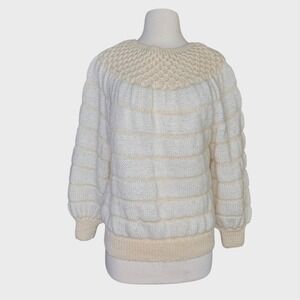 Vintage 80's Women's Small New Zealand Wool Sweater w/ repairs Neutral Stripes